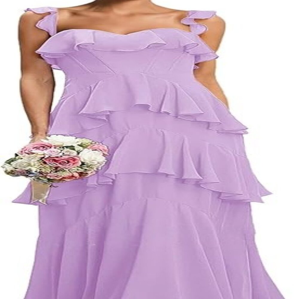 Zoghoo Spaghetti Straps BridesmChiffon Wedding Guest Dress Ruffle Tiered Formal